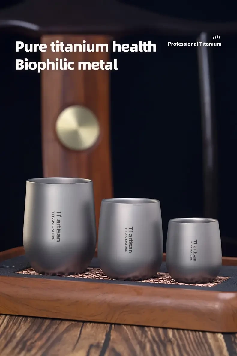 Tiartisan 255ml/400ml Outdoor Titanium Water Mug  Lightweight, Double-Walled Drinkware for Camping, Hiking, and Travel