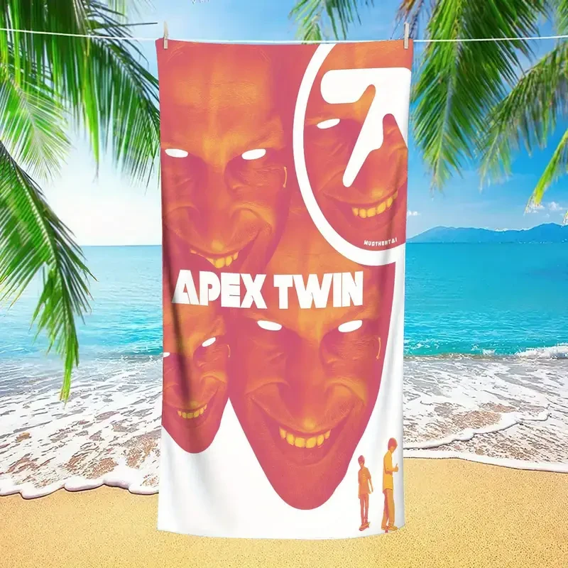 Aphex Twin Themed 2-in-1 Foldable Beach Towel & Storage Bag Quick-Dry Microfiber, Vibrant Logo Design, Perfect for Music Fans