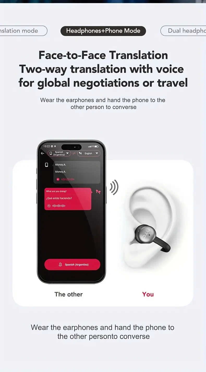 HTC NE15 Open Translation Ear Clip  Real-Time Communication with Noise Cancellation and 48-Hour Battery Life