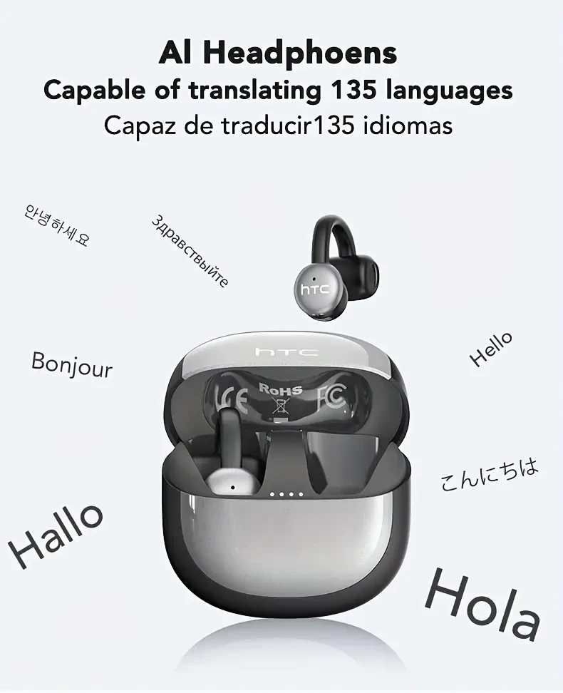 HTC NE15 Open Translation Ear Clip  Real-Time Communication with Noise Cancellation and 48-Hour Battery Life