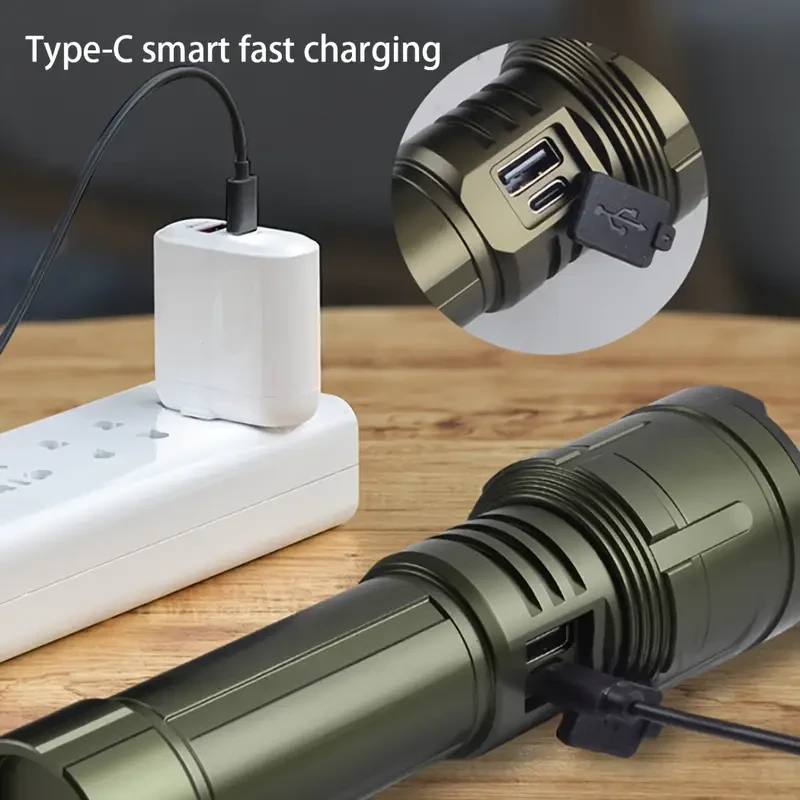 HUUKERS Powerful Pure Aluminum Flashlight  Adjustable Beam, 5000mAh Battery, USB Charging for Outdoor Adventures