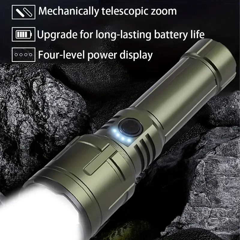 HUUKERS Powerful Pure Aluminum Flashlight  Adjustable Beam, 5000mAh Battery, USB Charging for Outdoor Adventures