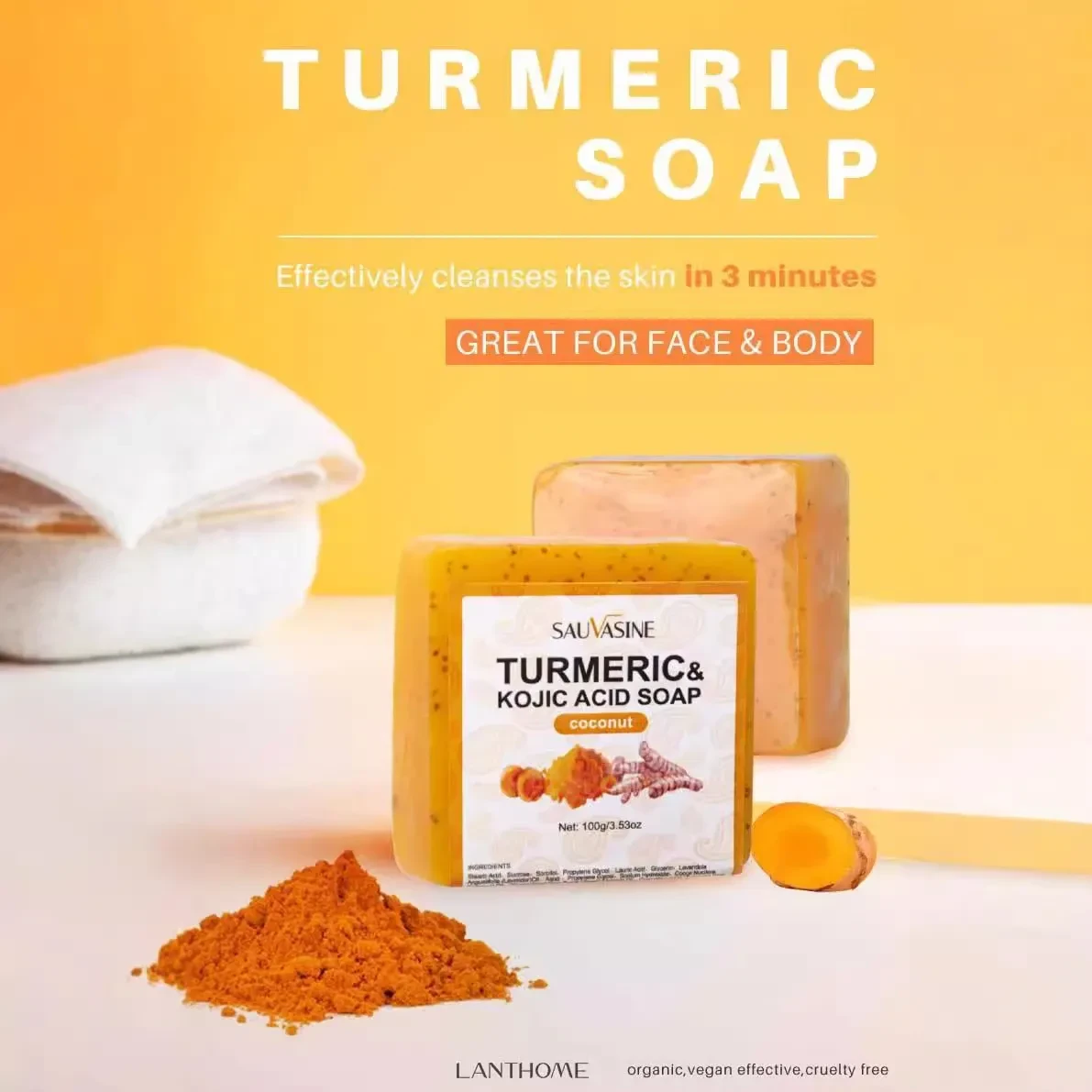 Turmeric Soap Contains Coconut Shell Charcoal Particles For Cleansing