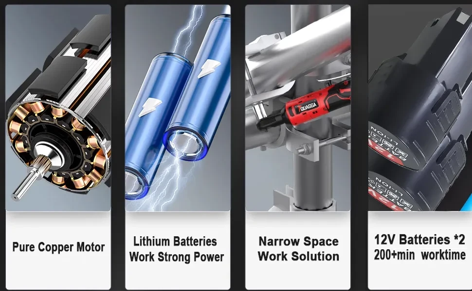 TQUAGGA Cordless Electric Ratchet Wrench Set, 12V, 45ftlbs,Variable Speed Power Ratchet Wrench,with Batteries2,Automotive Repair Tools, Electric Tools Cordless,Hardware,Impact,Heavy Duty