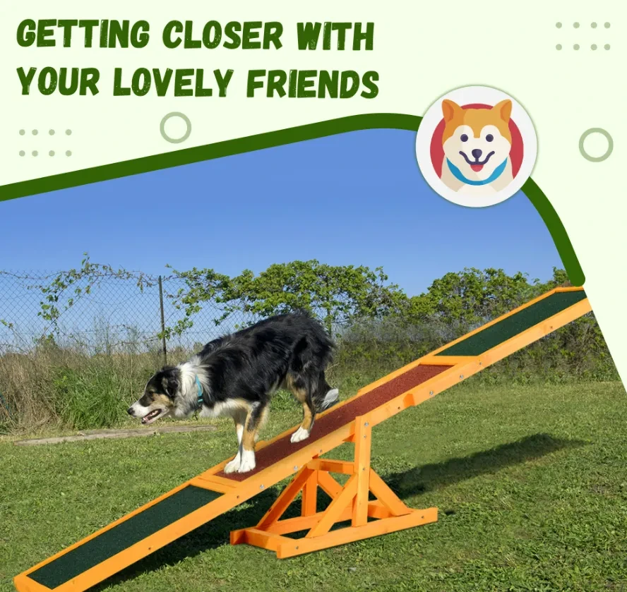 Wooden Dog Agility Seesaw, Training And Exercise Equipment, Weather Resistant, 71 L, Natural