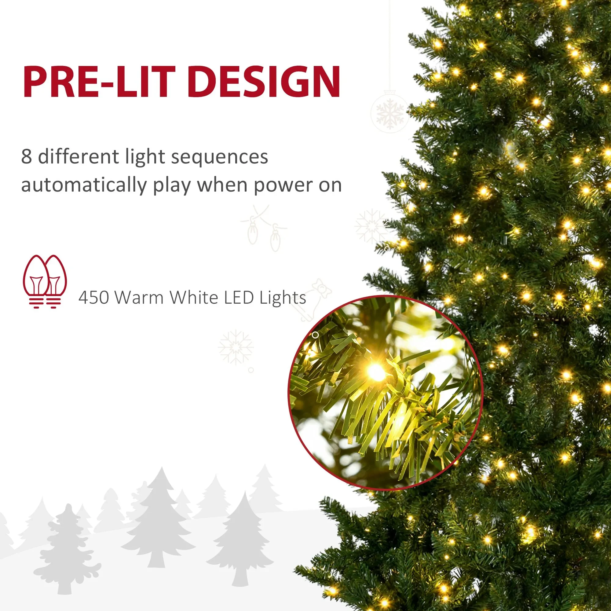 7.5 Feet Prelit Artificial Christmas Tree Warm White LED Light Holiday Home Xmas Decoration, Green