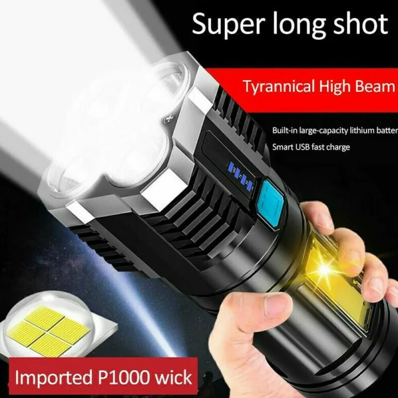 2024 POWERFUL Tactical Quad-Core Super Bright Torch LED Flashlight USB Rechargeable Camping