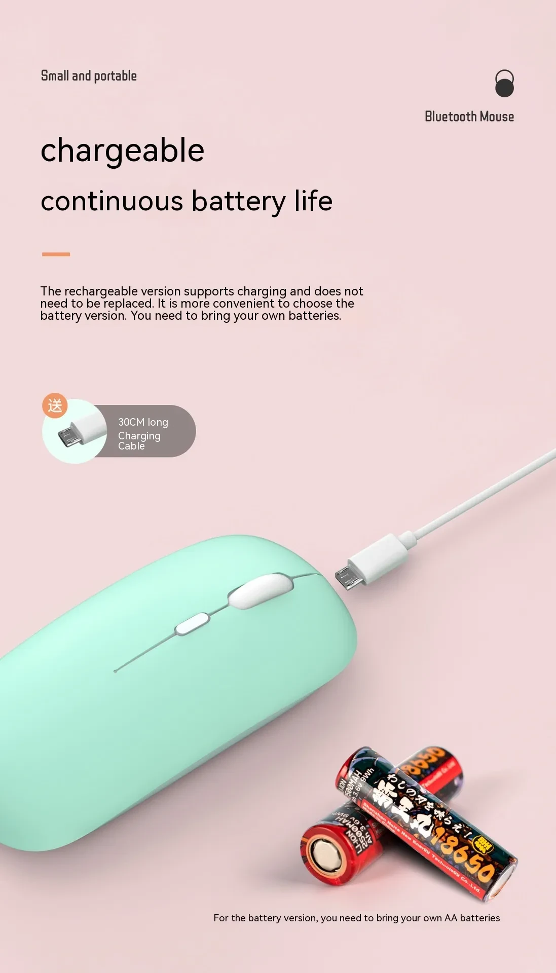 Wireless Charging Bluetooth Mouse Mute Portable Laptop Girl Bluetooth Charging Mouse