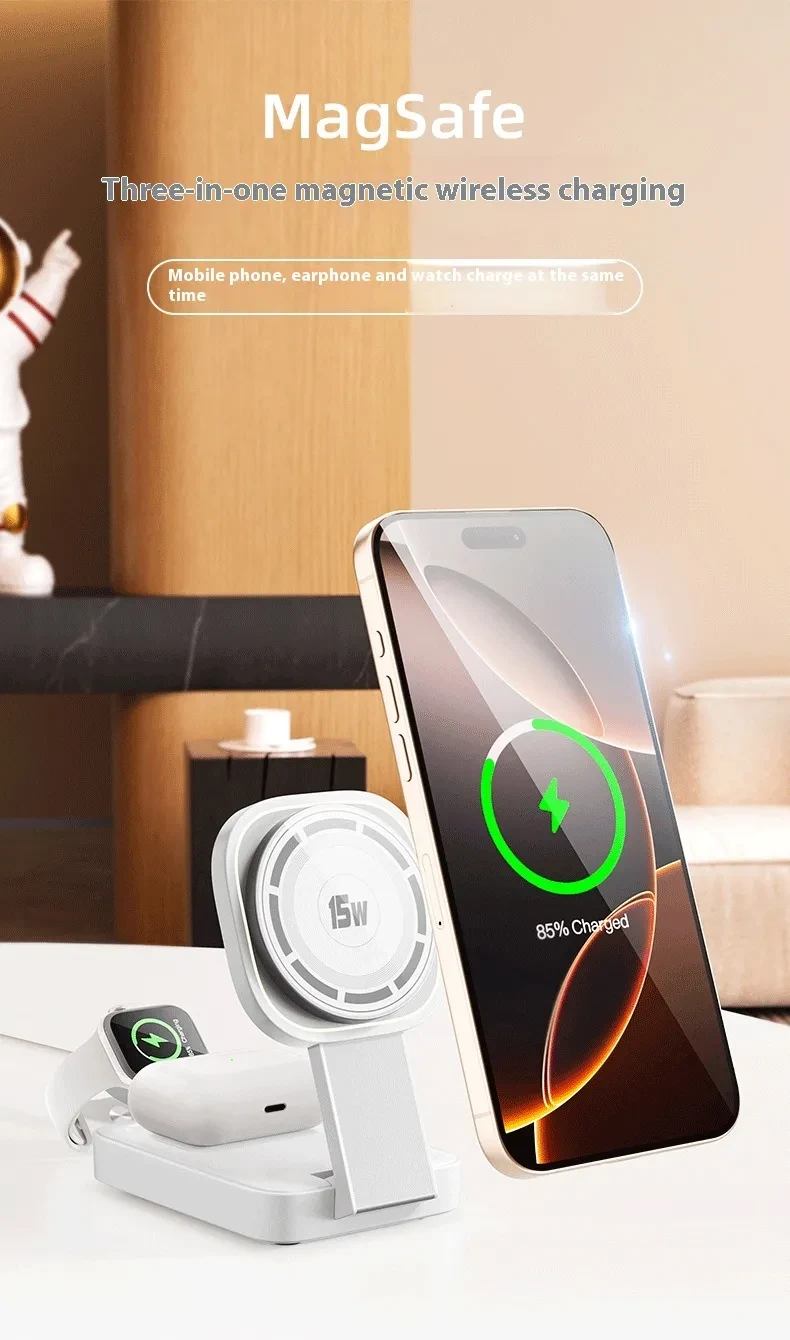 15W Foldable And Portable Three-in-one Wireless Charger