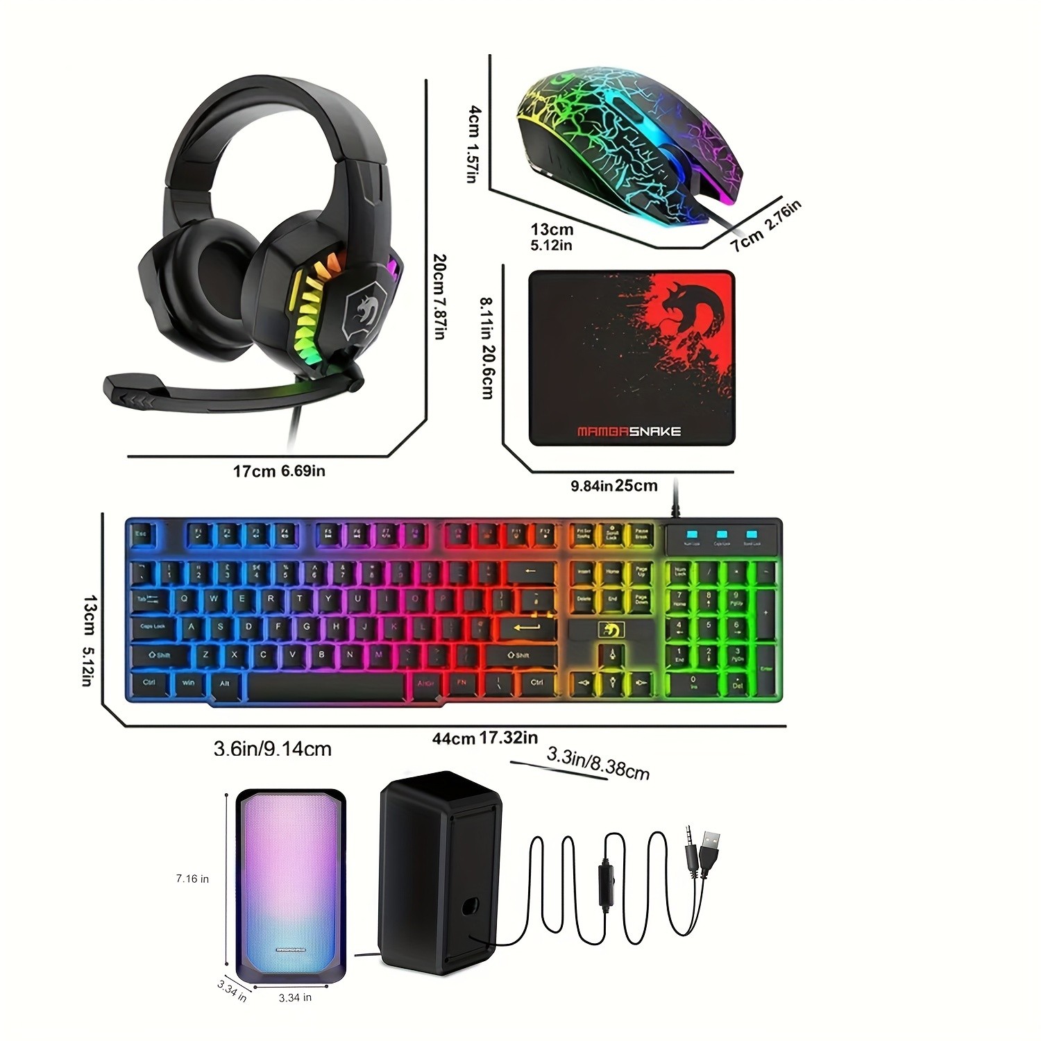 Wired Gaming Keyboard and Mouse Combo 5-in-1 Set