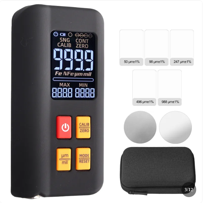 LCD Digital Thickness Gauge Car Coating Paint Film Depth Tester Fe NFe Probe