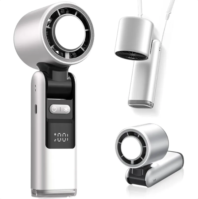 Portable Handheld Fan, Speed Adjustable Turbo Mini Fan, Reduced Temperature Mode, Rechargeable Digital Display Foldable Personal Fan With Night Light, Suitable For Women Men Outdoor