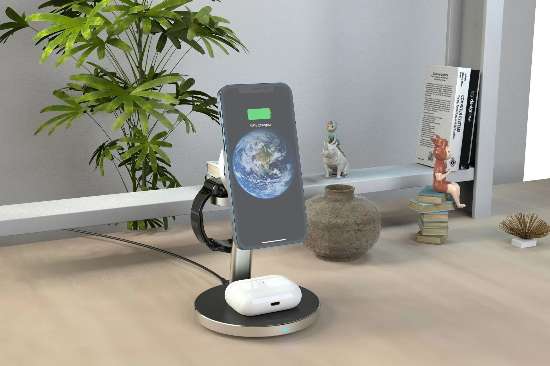 Three-in-one magnetic wireless charger for Apple