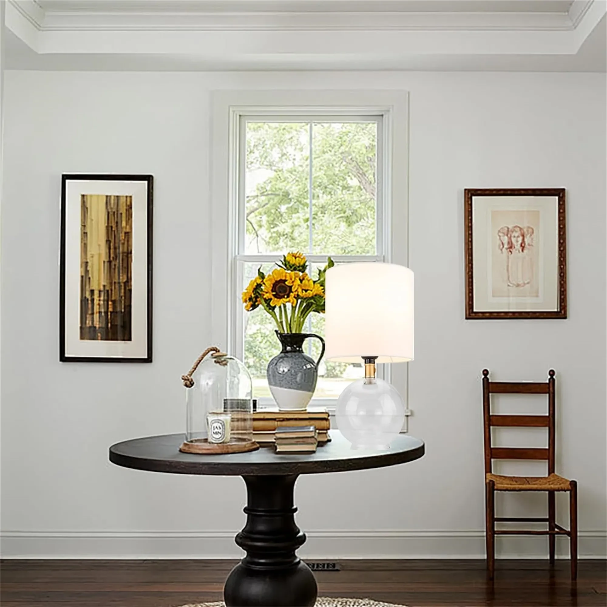 Small Table Lamp For Bedroom Glass Bedside Lamps For Nightstand, Minimalist Night Stand Light Desk Lamp With Cylindric Fabric Shade