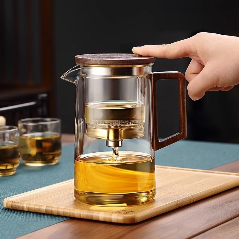 Harmony Water Separation Glass Teapot  Magnetic Switch Tea Brewer with Wooden Handle