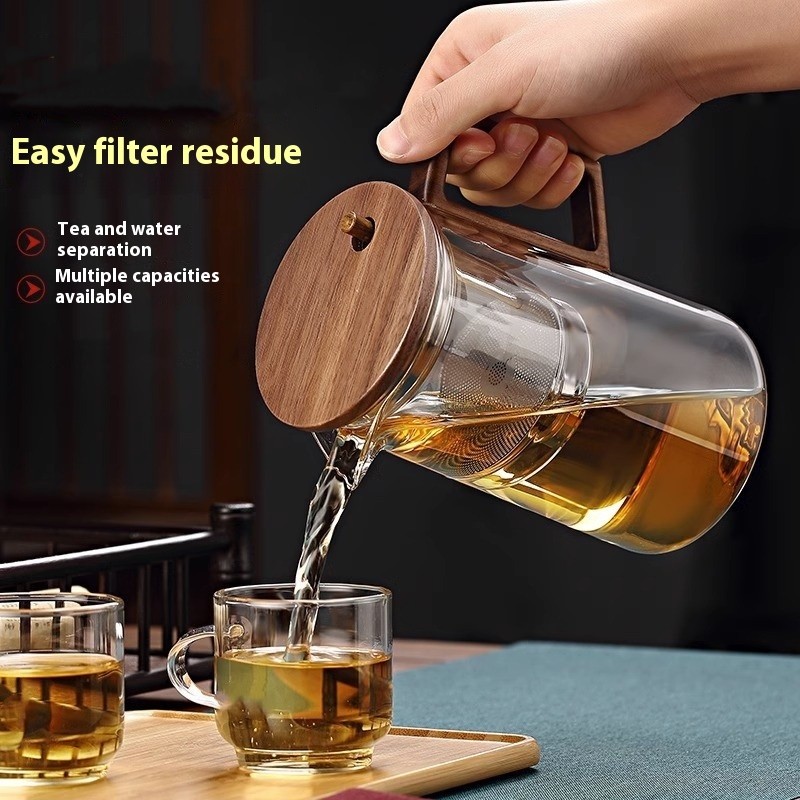 Harmony Water Separation Glass Teapot  Magnetic Switch Tea Brewer with Wooden Handle