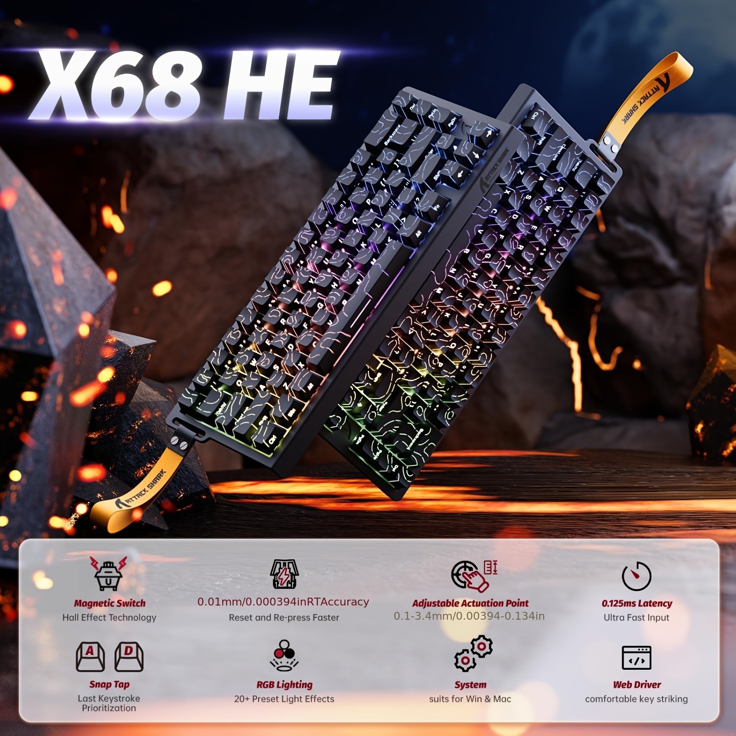 ATTACK SHARK X68 HE 8KHz Rapid Trigger Keyboard  Extreme Speed and Precision for NZ Gamers