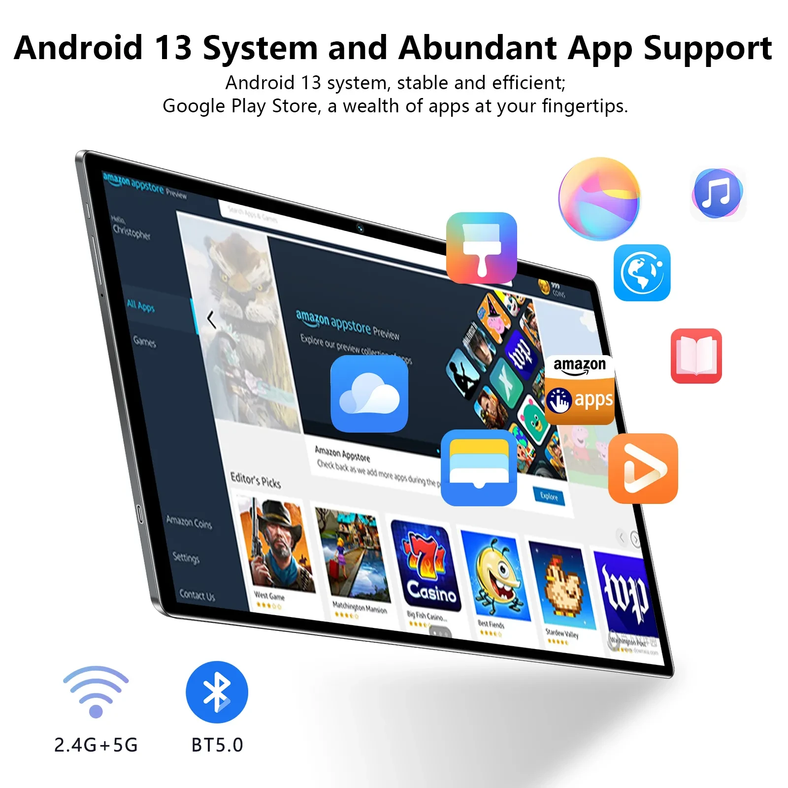 Tablet 10.1 Inch Android Tablets, Android 13 Tablet Quad Core 8GB RAM 256GB ROM, 24MP Camera, 8000mAh Long Battery Life