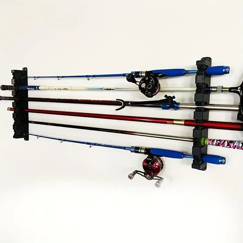 HOTU Vertical/Horizontal Fishing Rod Holder  Wall-Mounted Storage Rack for 6 Rods