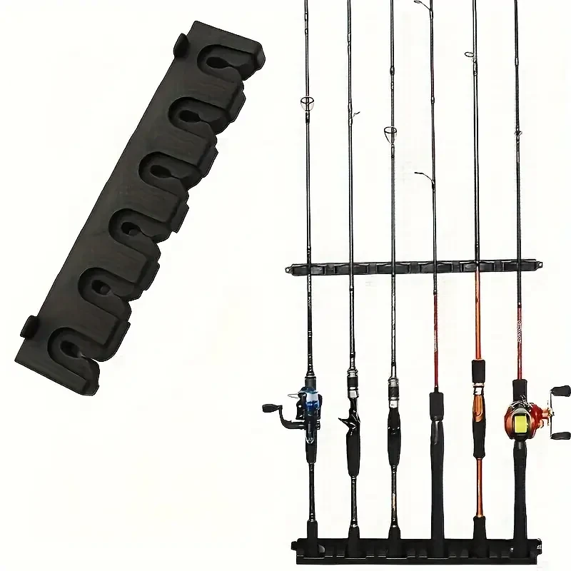 HOTU Vertical/Horizontal Fishing Rod Holder  Wall-Mounted Storage Rack for 6 Rods