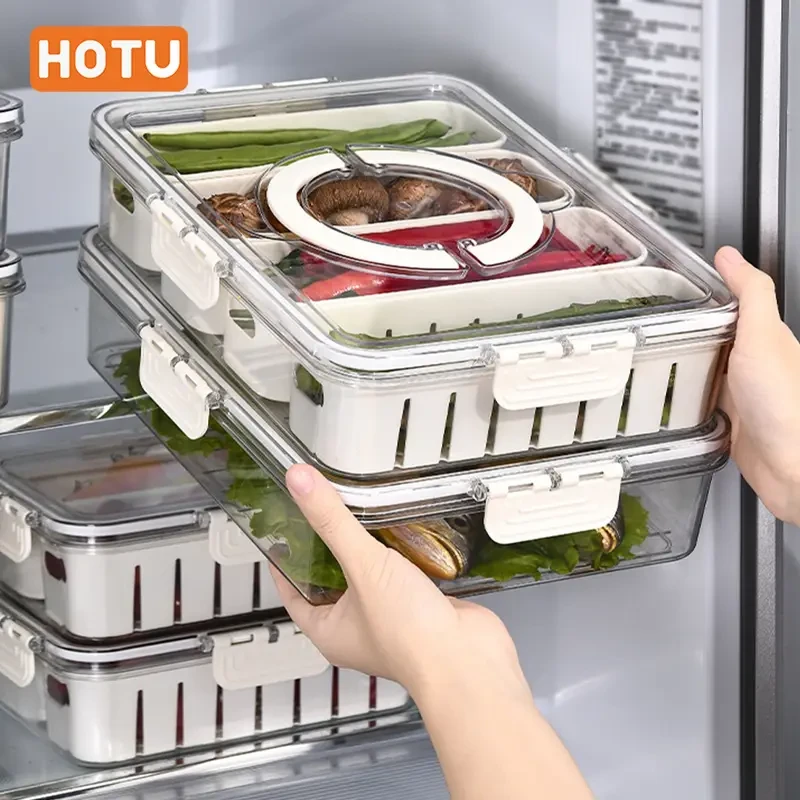 HOTU 4-Section Refrigerator Storage Container  Fresh-Keeping, Multifunctional & Durable