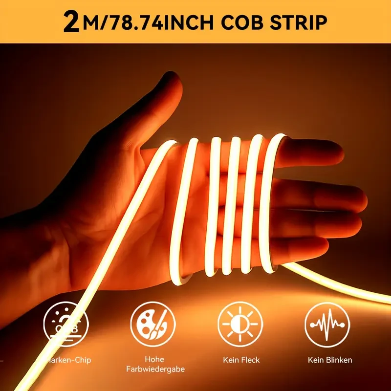 HOTU Thin COB LED Strip Light Flexible, USB-Powered & Dotless Modern Lighting