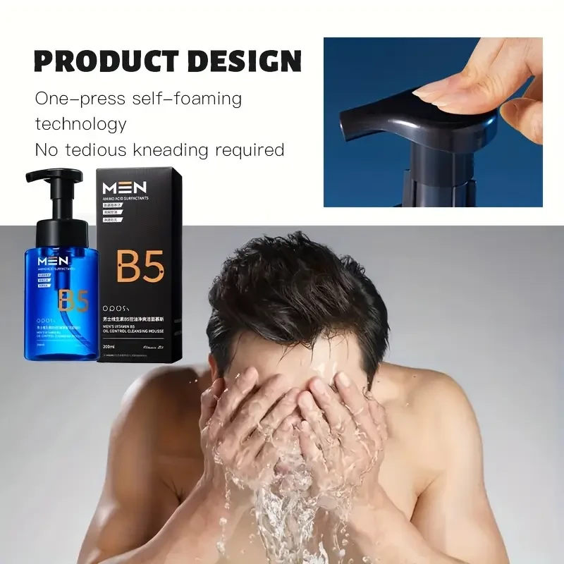 OPOSI Mens Oil-Control Refreshing Cleansing Mousse  Deep Clean, Moisturize & Prep Skin (200ml)