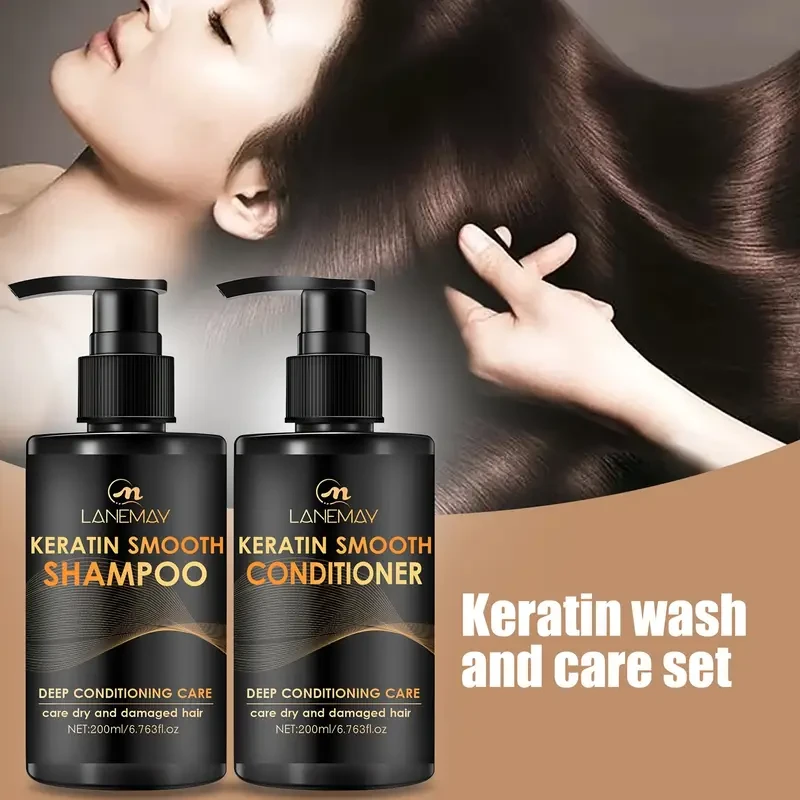 LANEMAY Keratin Smooth Shampoo & Conditioner Set  Moisturising, Strengthening & Anti-Breakage Formula (2pcs)