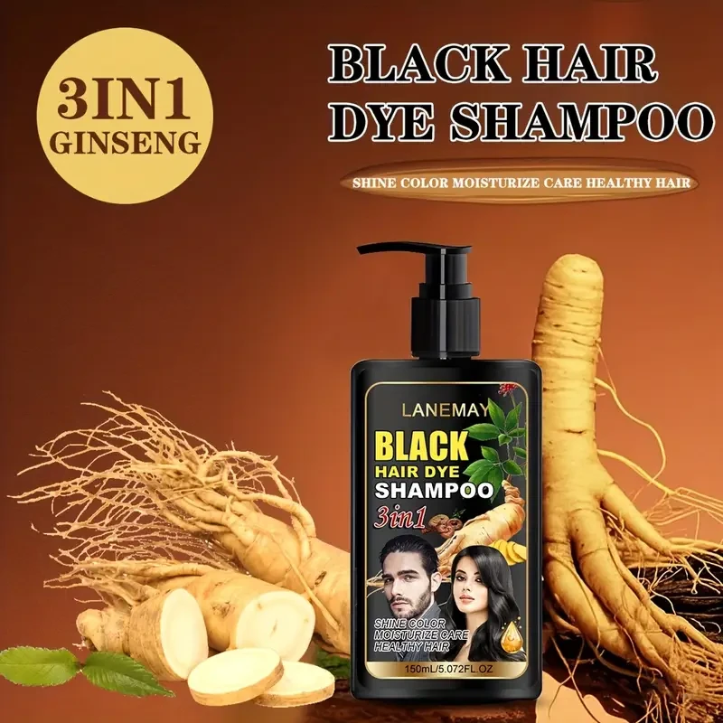 LANEMAY 3-in-1 Black Hair Dye Shampoo  Moisturising, Cleansing & Natural-Looking Black Colour