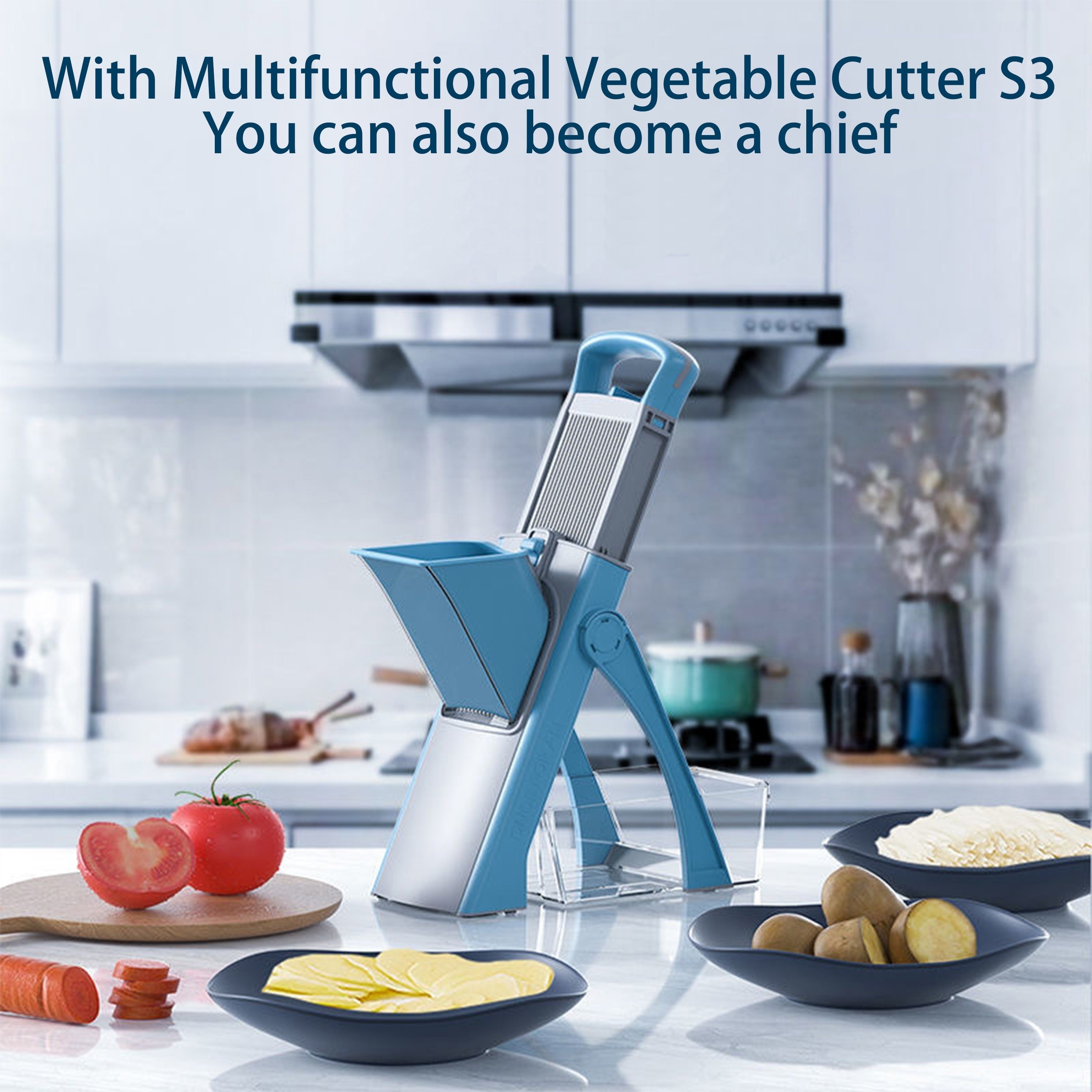 GENAI Multifunctional Vegetable Cutter  Adjustable Blade Slicer with Container for Shredding, Slicing, Dicing & Stripping