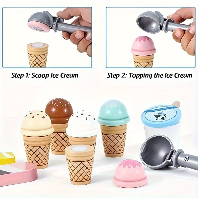 GENAI Ice Cream Counter Playset for Kids  Wooden Pretend Play Ice Cream Shop Fun