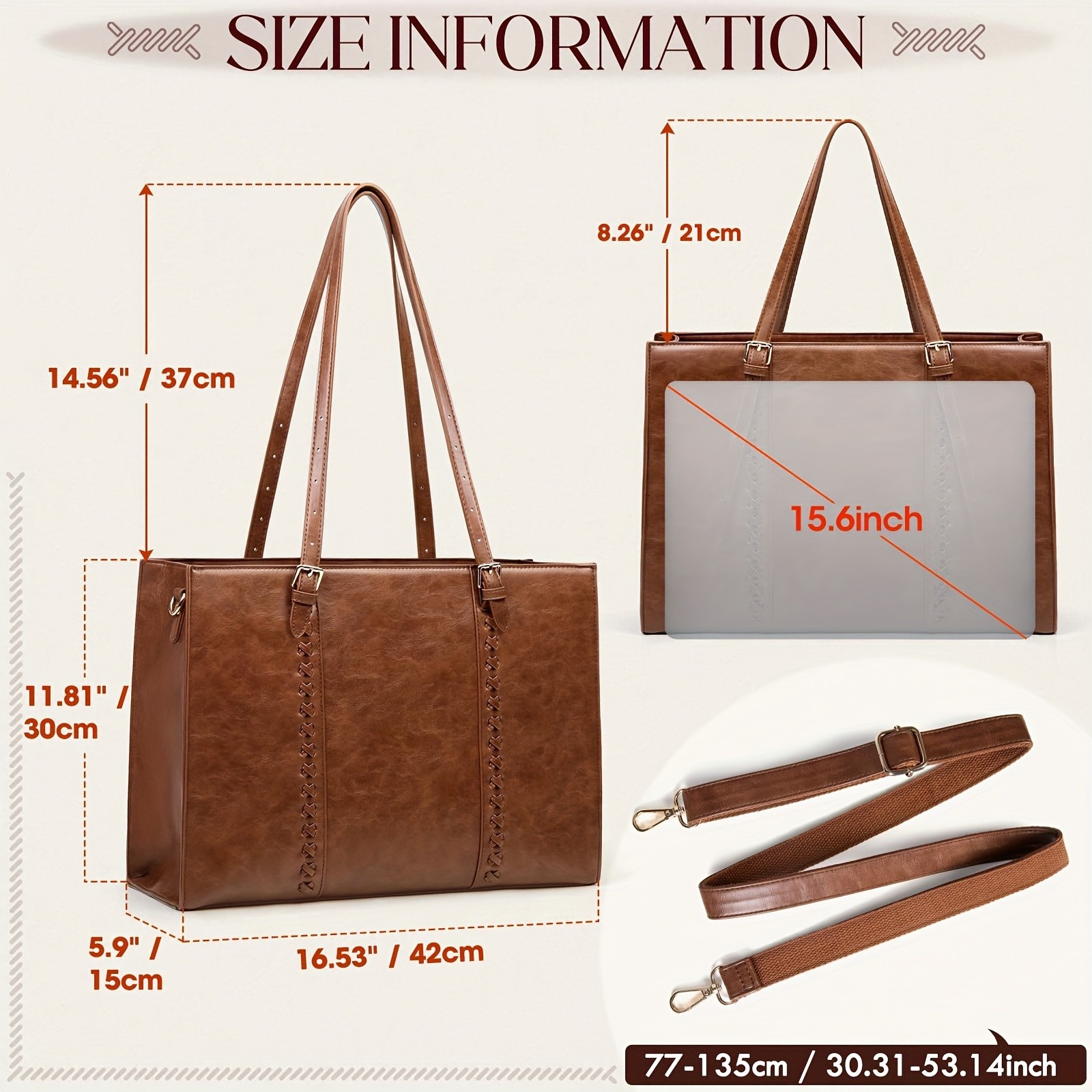 RAINSMORE Luxurious 39.62cm Womens Laptop Tote  Vintage Elegance Meets Modern Professional Functionality