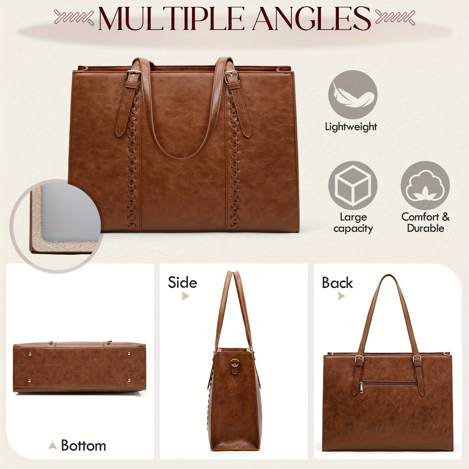 RAINSMORE Luxurious 39.62cm Womens Laptop Tote  Vintage Elegance Meets Modern Professional Functionality