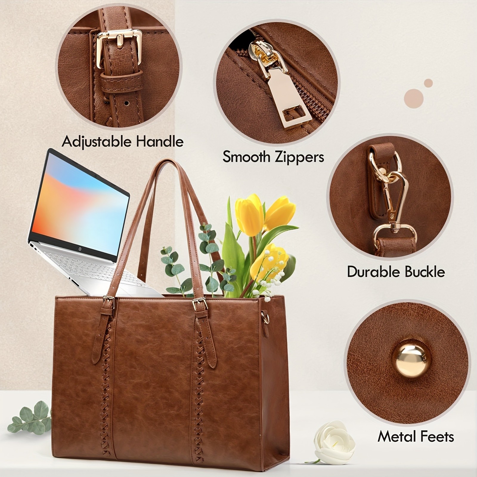 RAINSMORE Luxurious 39.62cm Womens Laptop Tote  Vintage Elegance Meets Modern Professional Functionality