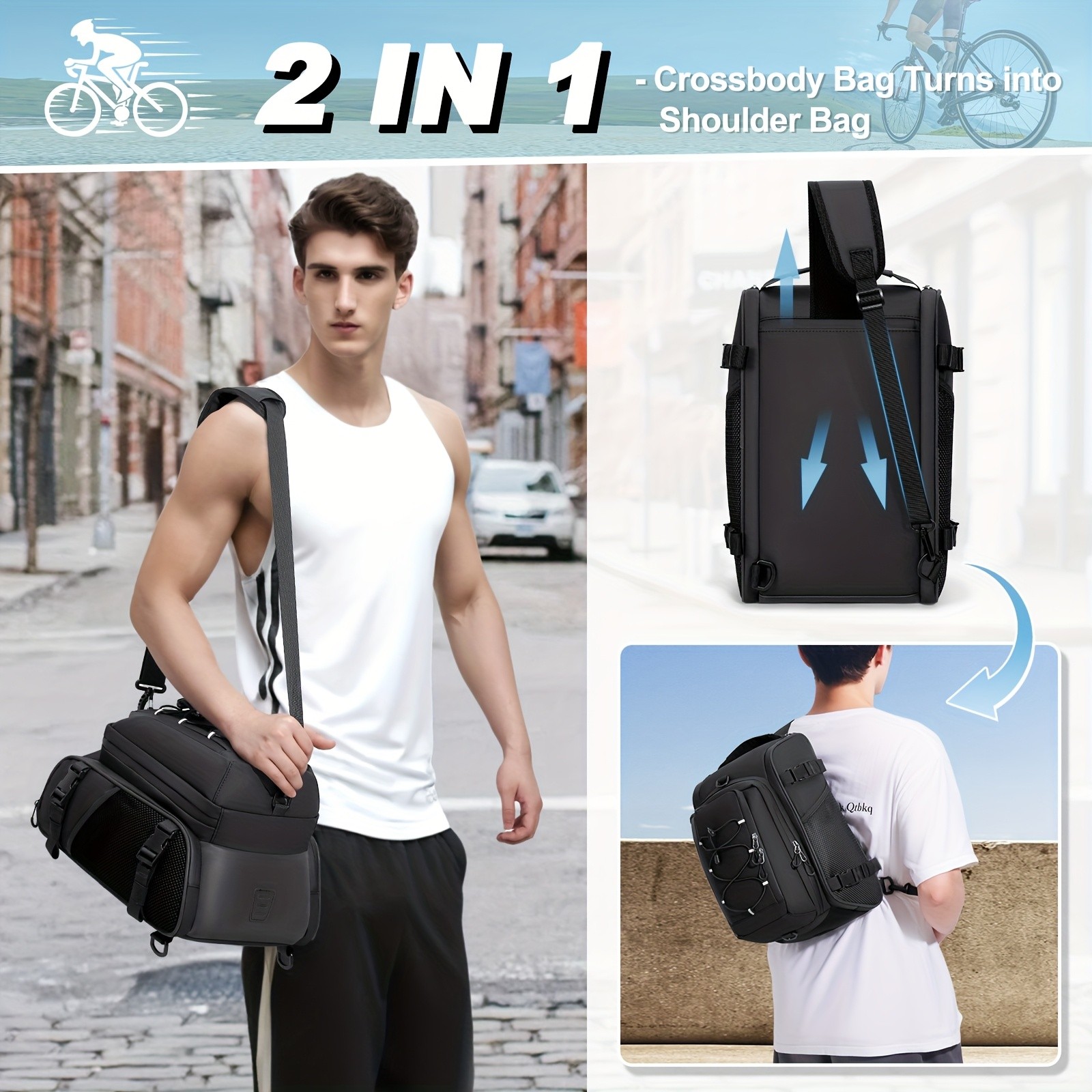 RAINSMORE 4-in-1 Expandable Bike Bag  Ultimate 15L Storage for Cycling, Commuting & Outdoor Adventures