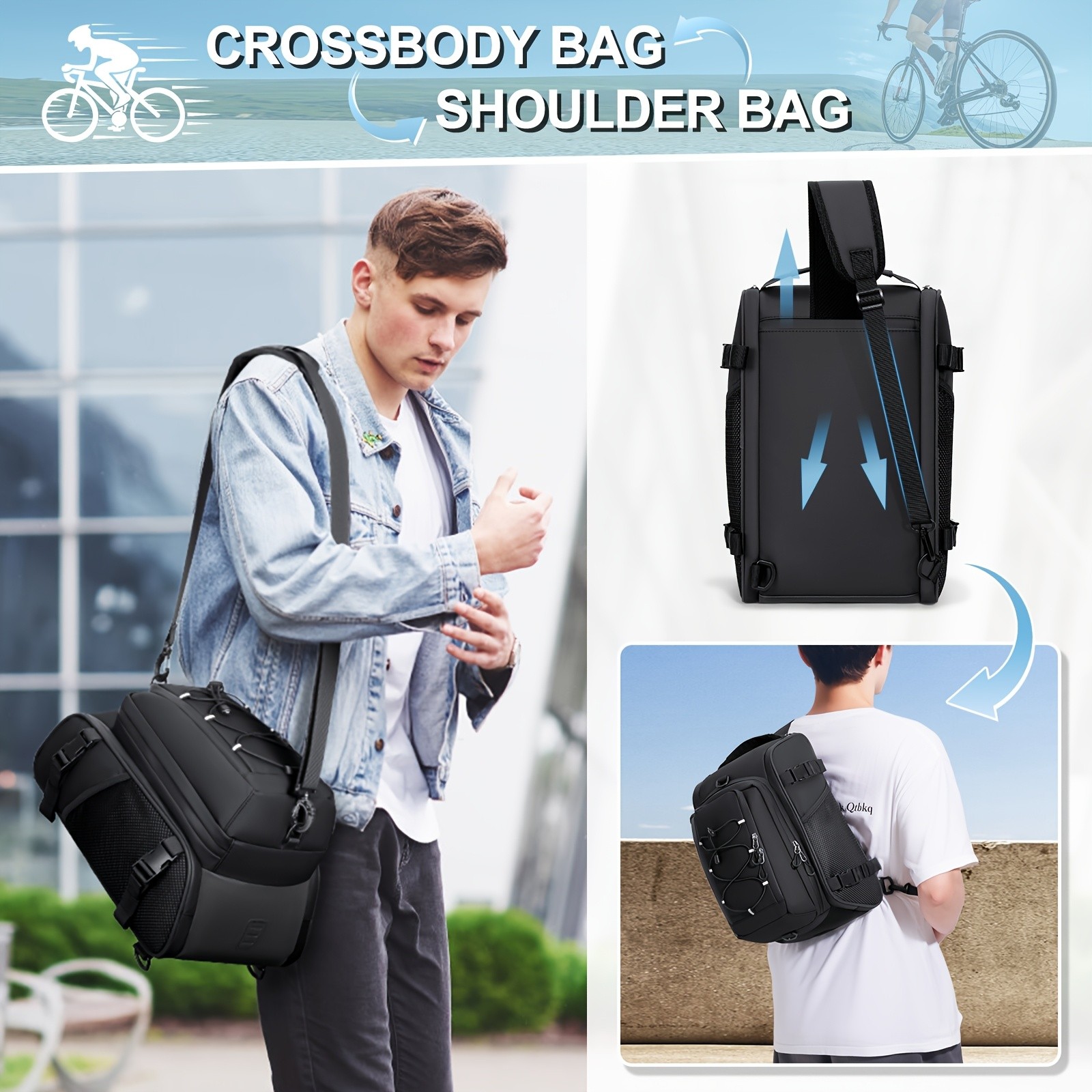 RAINSMORE 4-in-1 Expandable Bike Bag  Ultimate 15L Storage for Cycling, Commuting & Outdoor Adventures