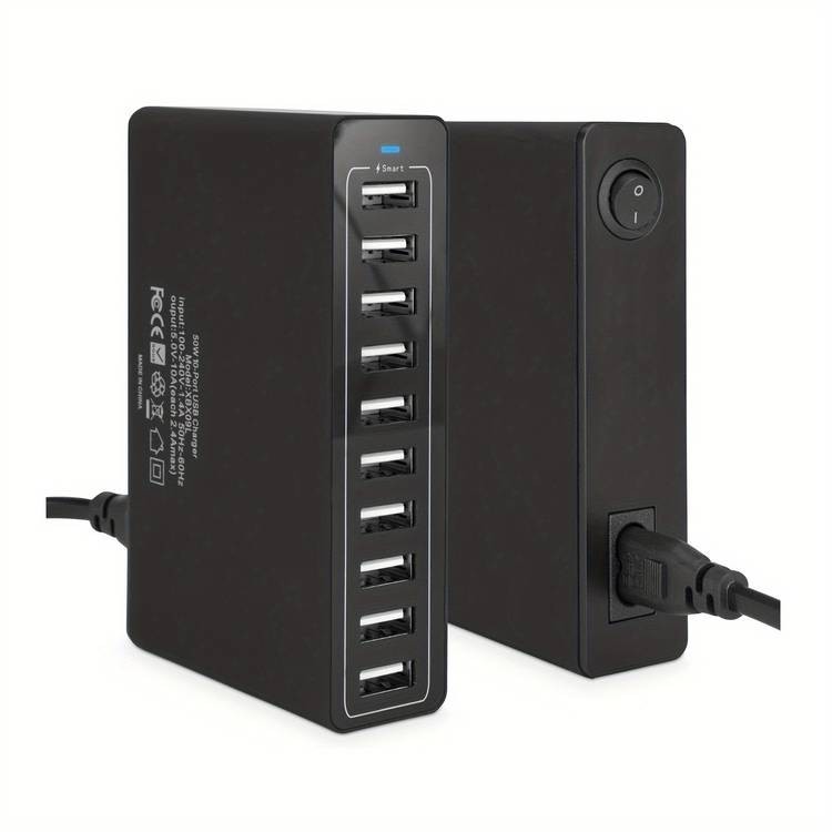 60W Multi-Port 10-Port USB Charger  Power Every Device, Anywhere, Anytime