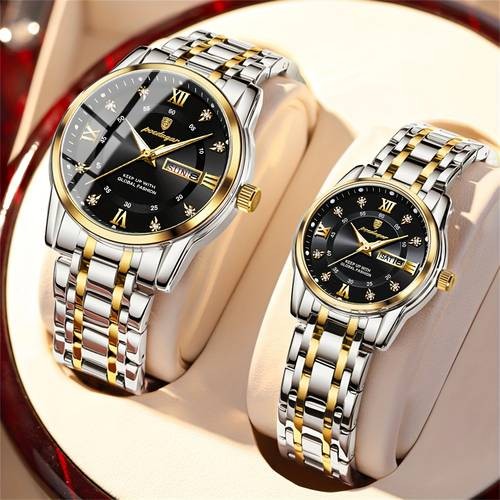 POEDAGAR His & Hers Matching Couple Watches  Elegant Blue & Gold Timepieces for Timeless Love