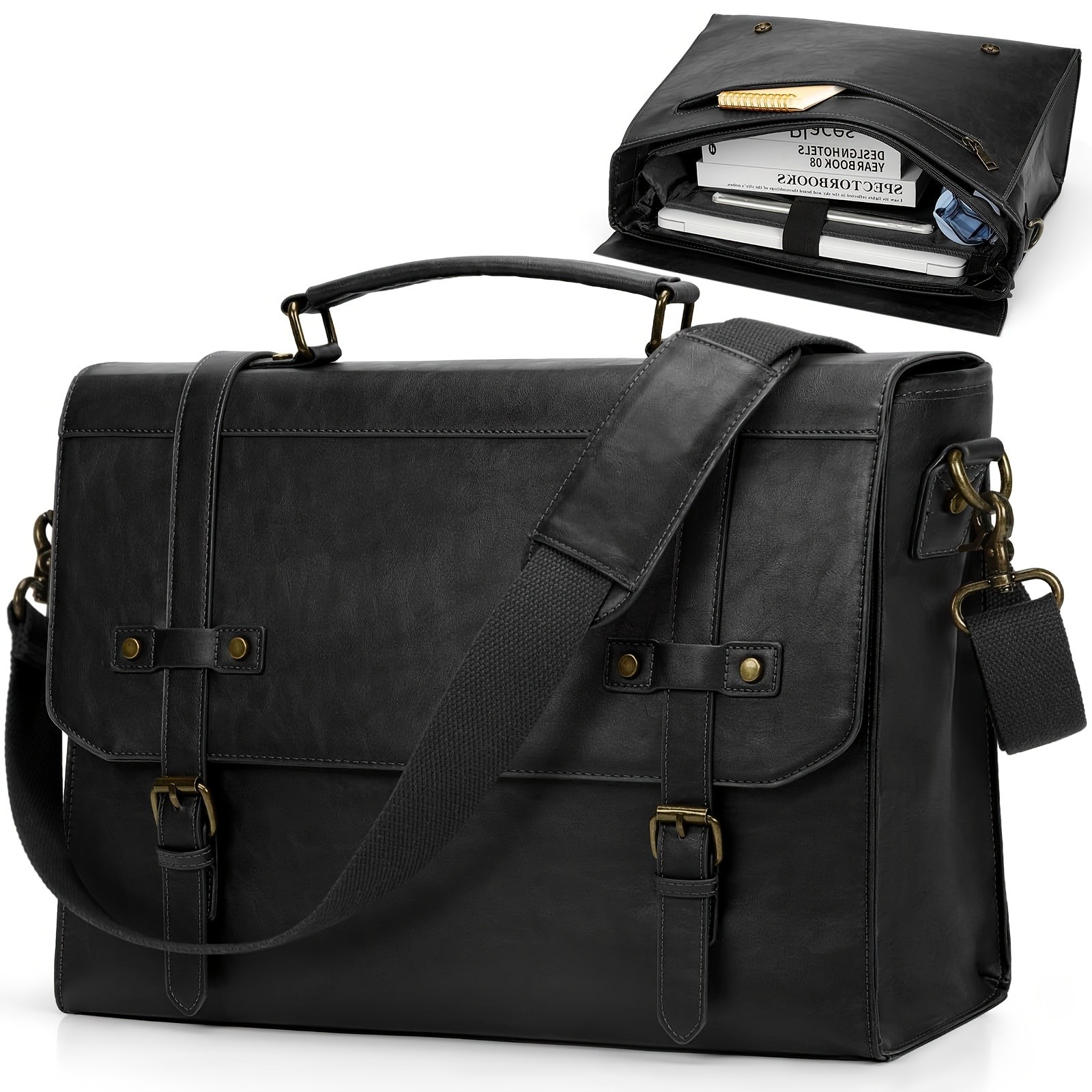 RAINSMORE Mens Messenger Bag 43.18 cm  Vintage PU Leather Laptop Briefcase for Work, Business & Travel