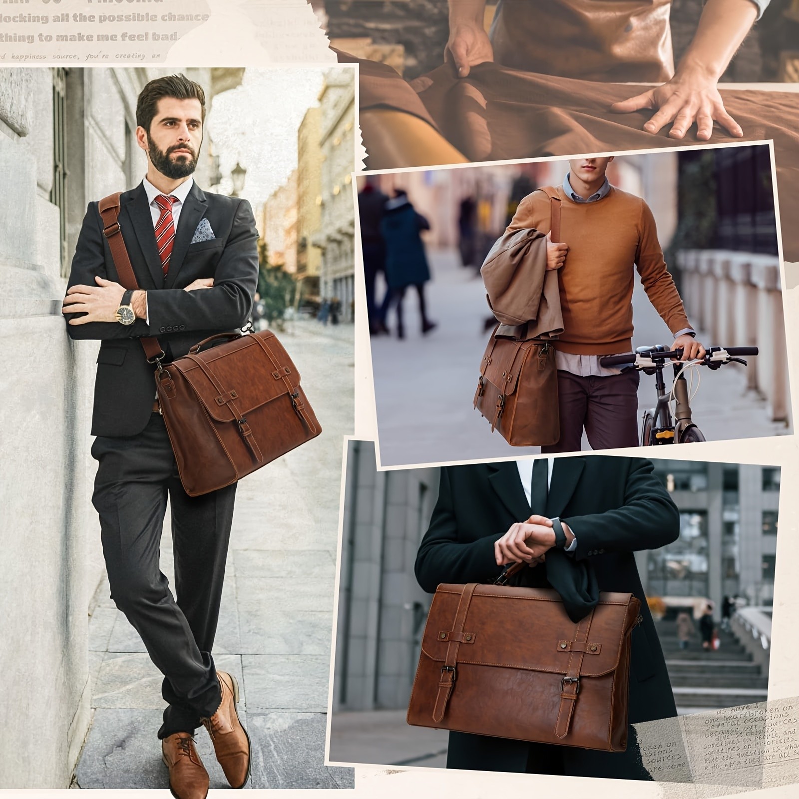 RAINSMORE Mens Messenger Bag 43.18 cm  Vintage PU Leather Laptop Briefcase for Work, Business & Travel