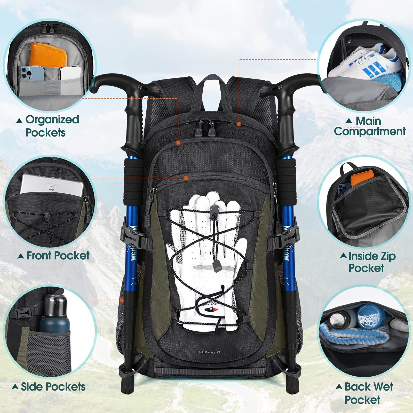 RAINSMORE 40L Unisex Hiking Backpack  Lightweight, Large-Capacity Comfort for NZ Outdoor Adventures