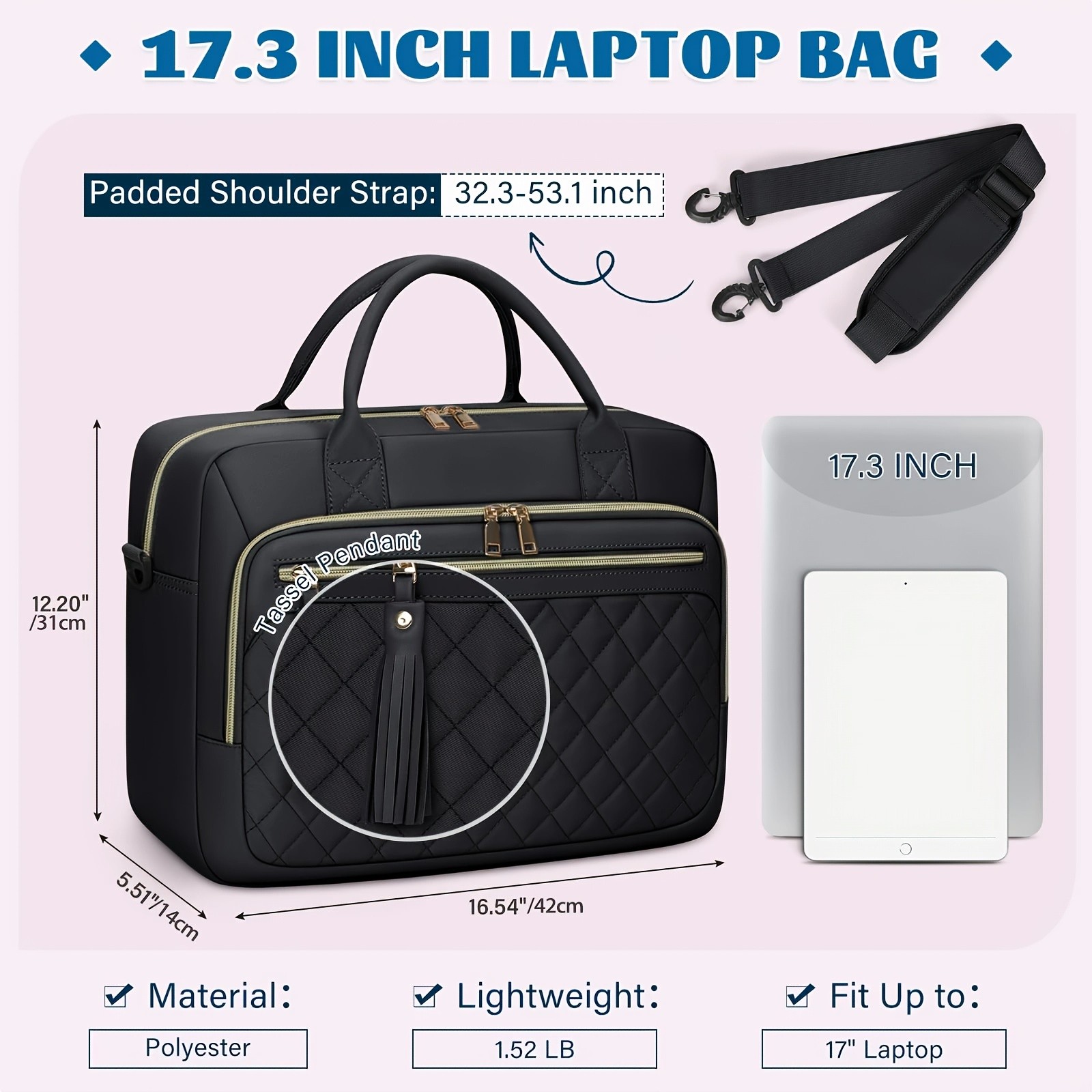 RAINSMORE Womens 43.94 cm Laptop Briefcase  Durable, Quilted & Professional for Work, Business & Travel