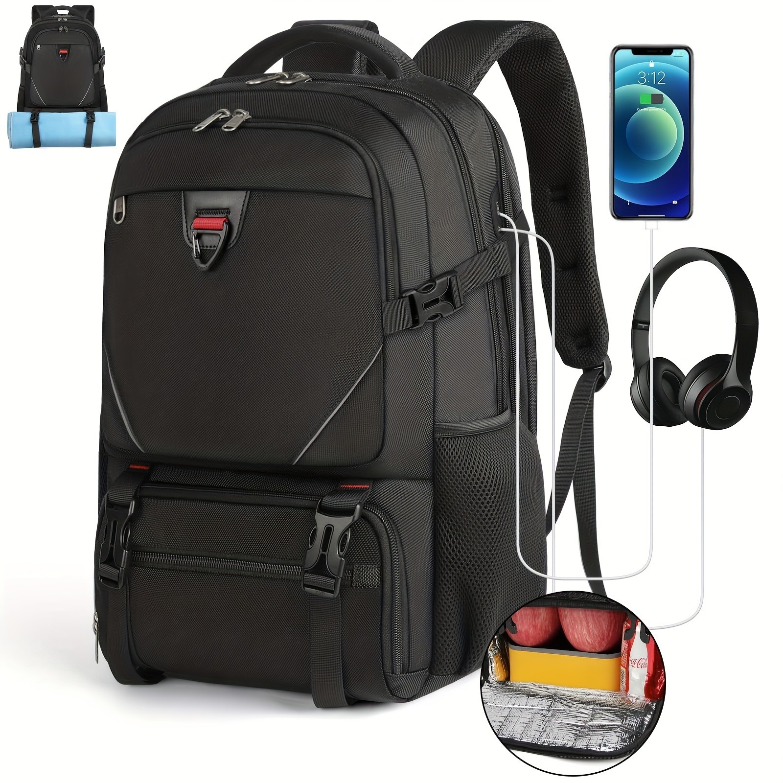 RAINSMORE 43.94 cm Laptop Backpack  USB Charging, Lunch Compartment & Heavy-Duty Design for Work & Travel