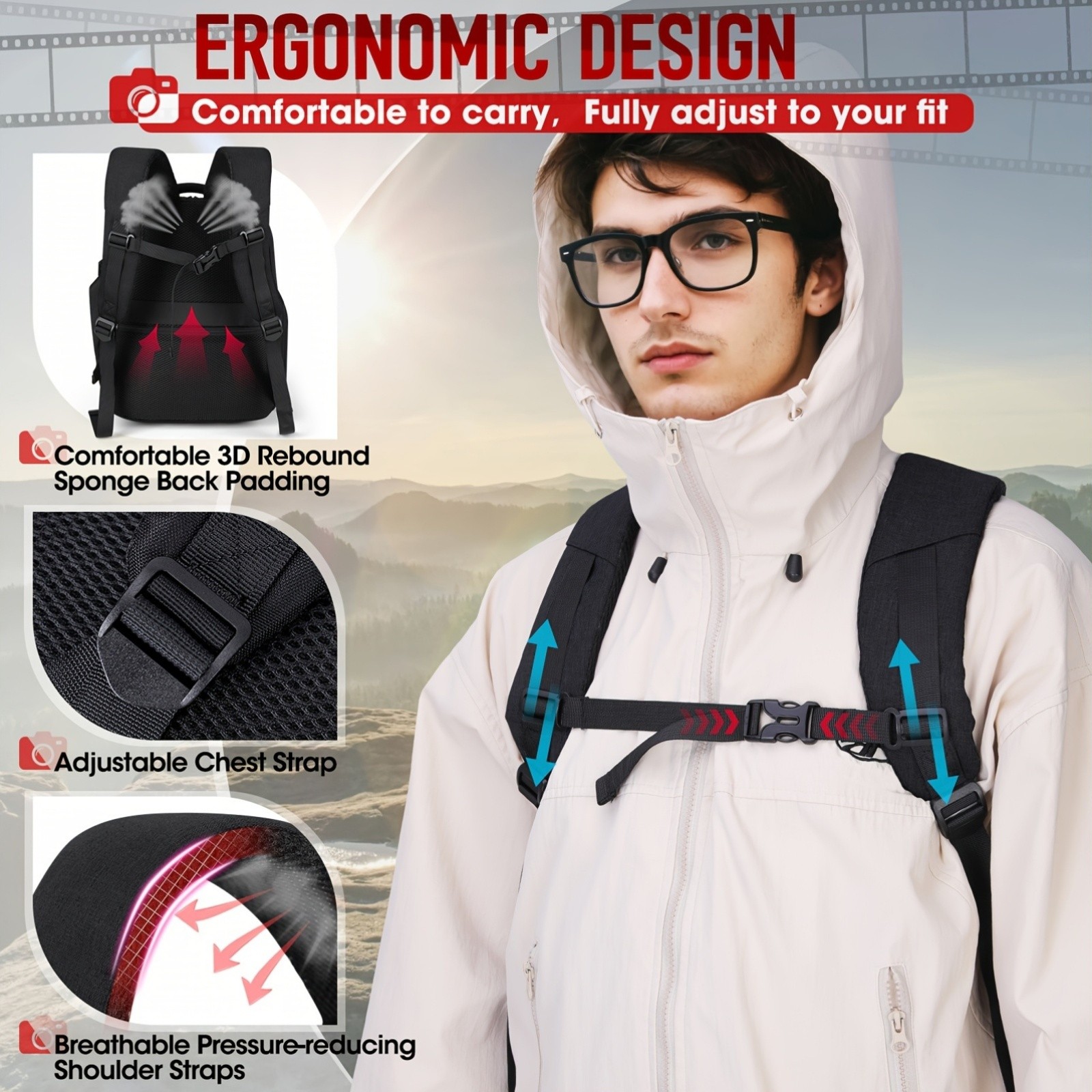 RAINSMORE Camera & Laptop Backpack Anti-Theft 15.6" Photography Bag with Tripod Holder