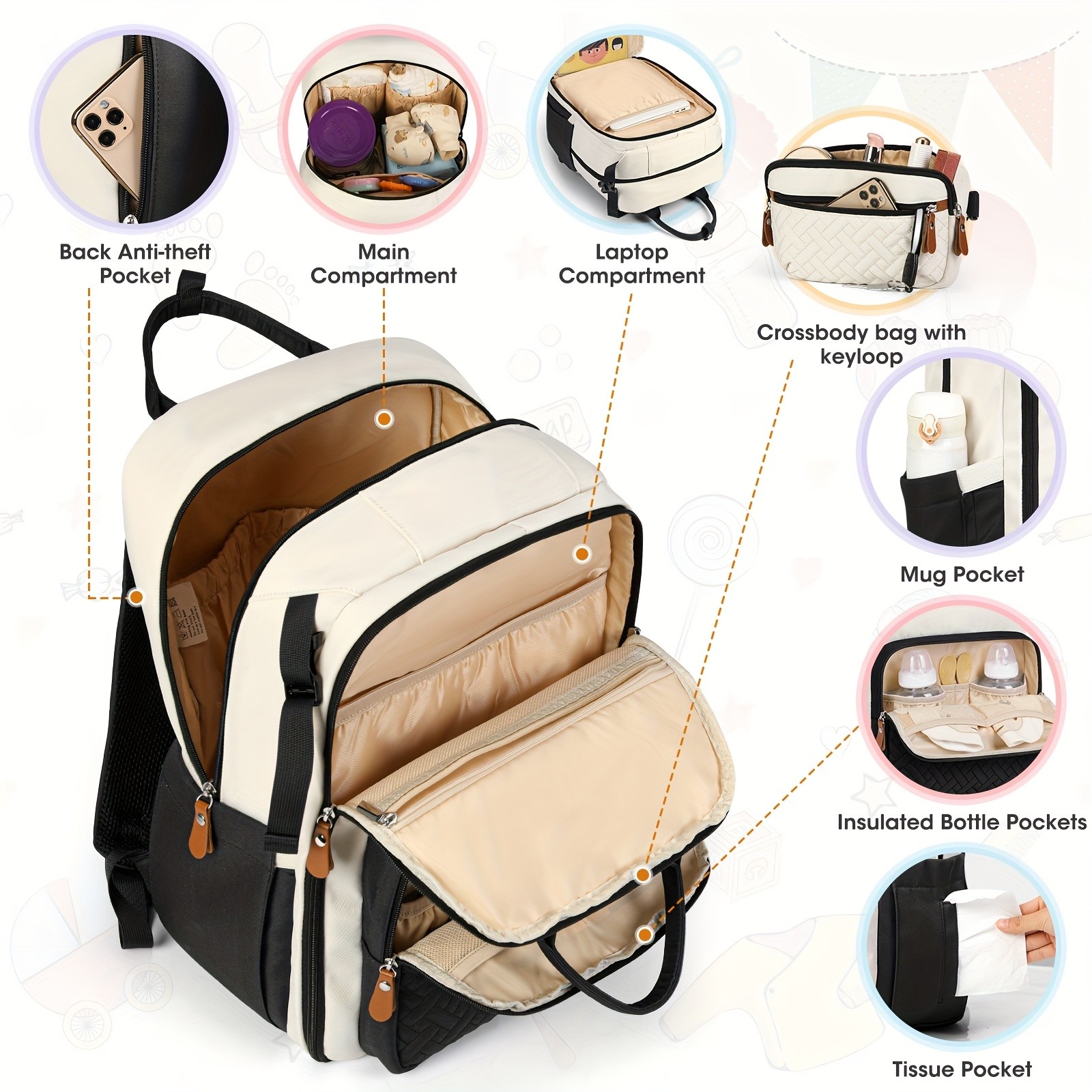 RAINSMORE Detachable Crossbody & Diaper Backpack  Playful Cartoon Bear Design for Modern Kiwi Parents