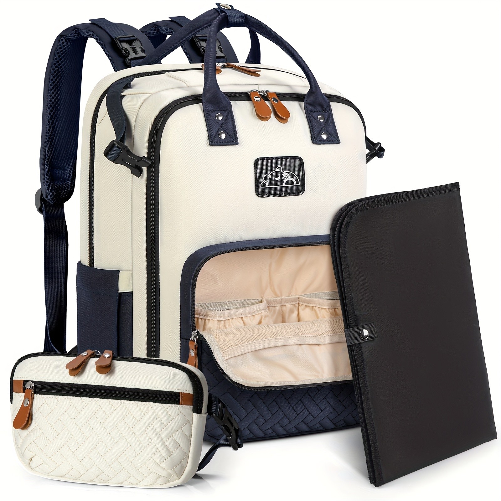 RAINSMORE Detachable Crossbody & Diaper Backpack  Playful Cartoon Bear Design for Modern Kiwi Parents