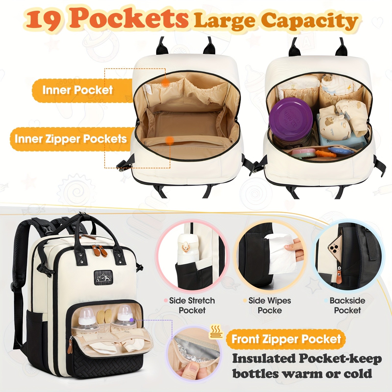 RAINSMORE Detachable Crossbody & Diaper Backpack  Playful Cartoon Bear Design for Modern Kiwi Parents