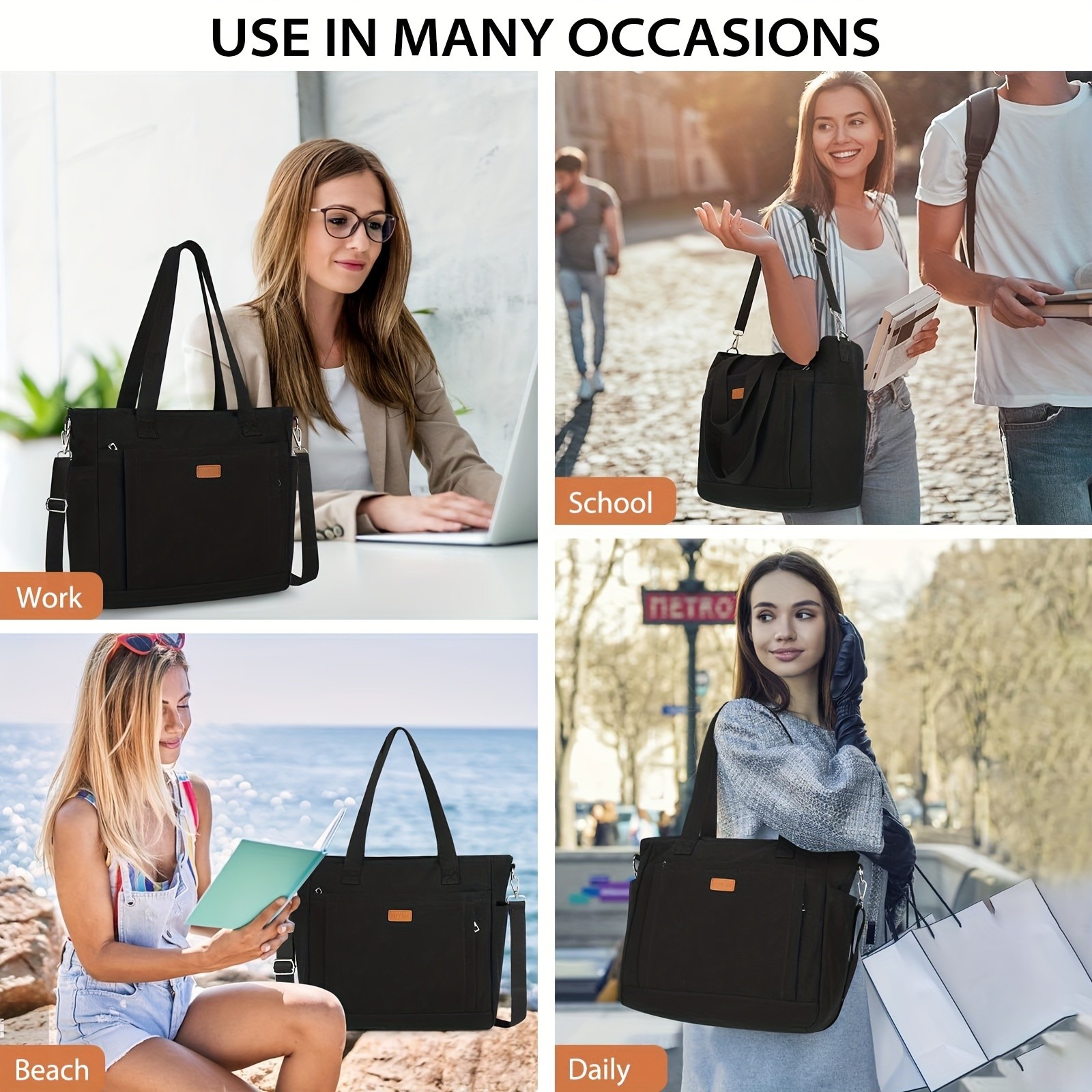 NUBILY Large Canvas Tote Bag  Lightweight, Casual & Spacious Carryall for Daily Work, School & Beach Days