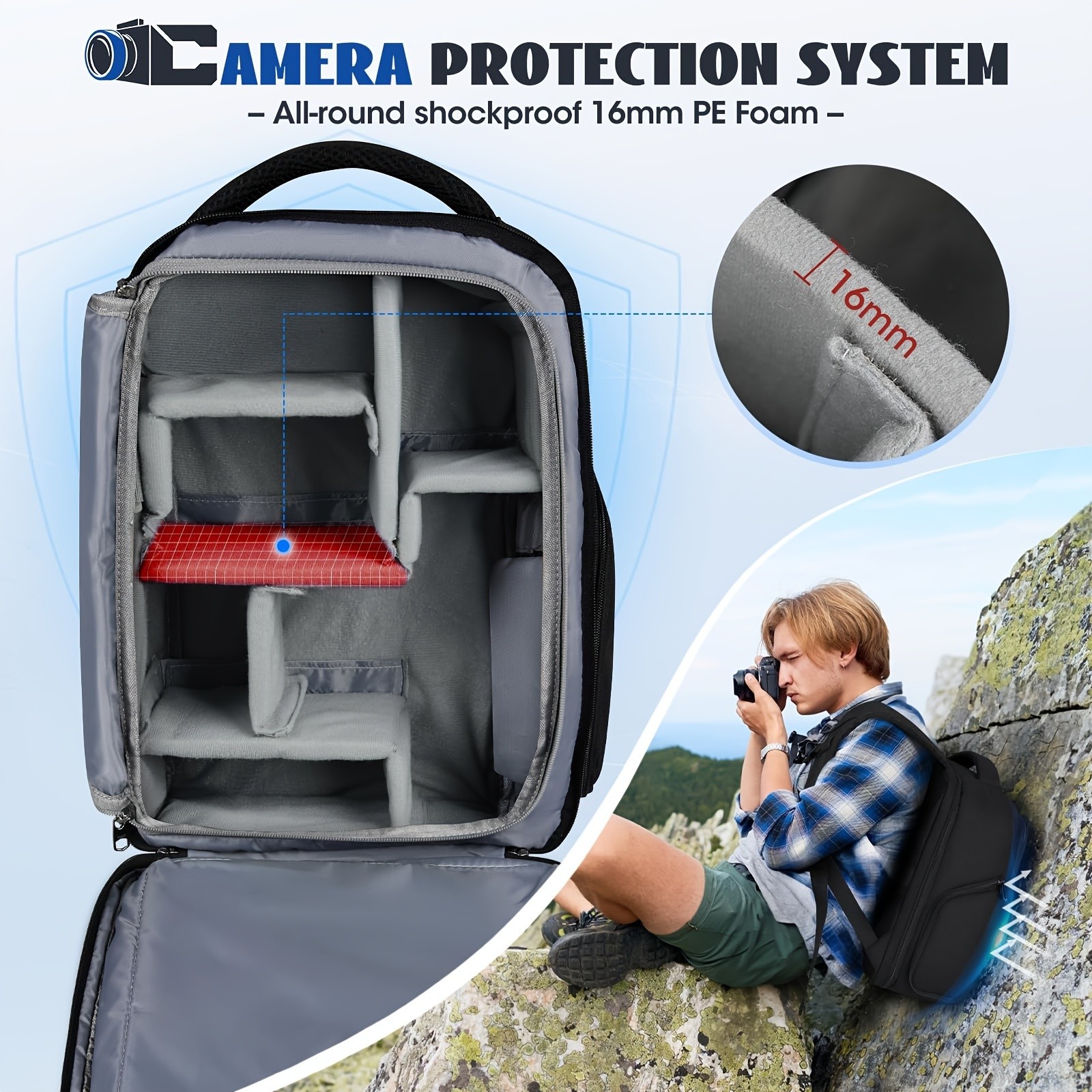 NUBILY Camera Backpack  Professional Anti-Theft Travel Bag for DSLR, SLR, Mirrorless & 35.56 cm Laptops