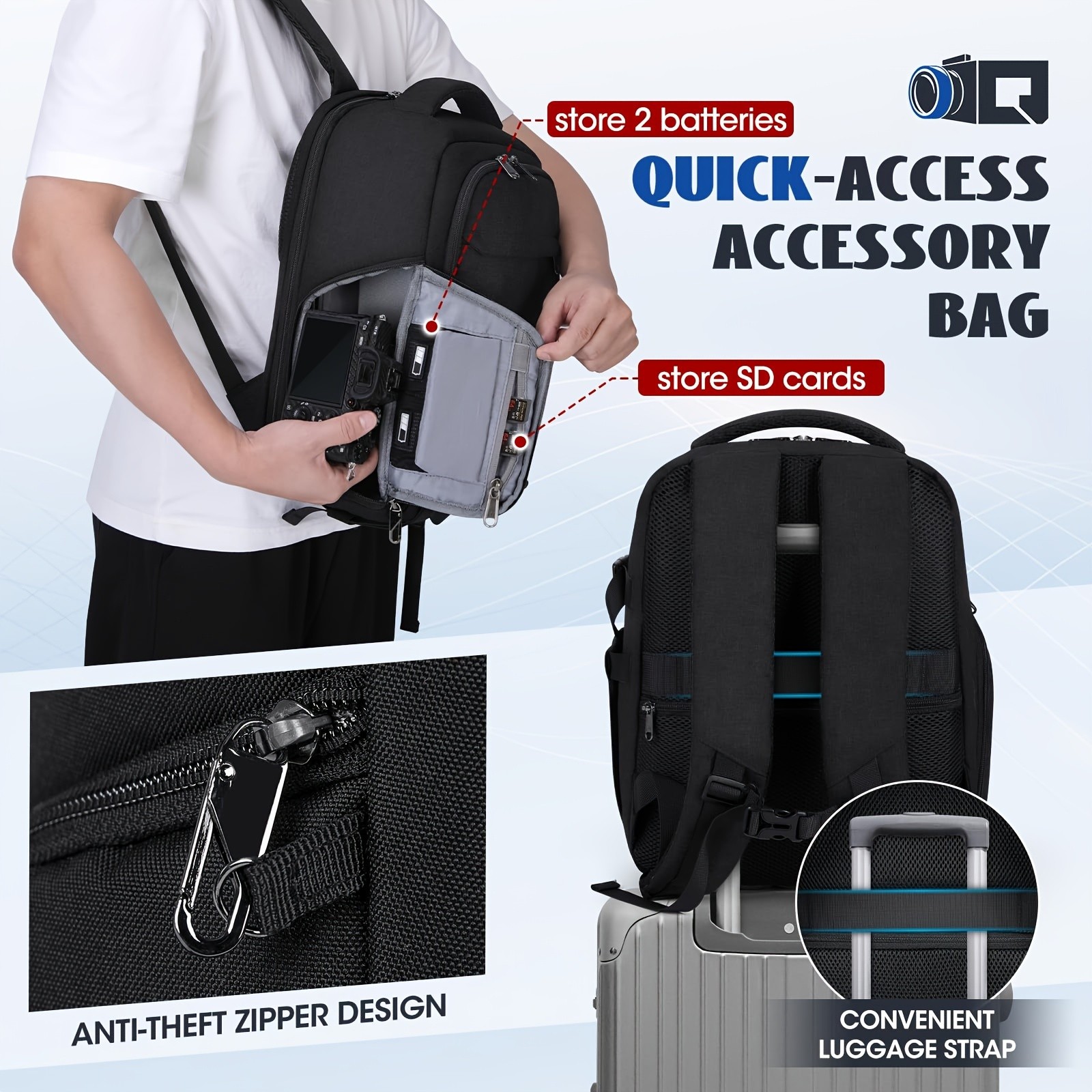 NUBILY Camera Backpack  Professional Anti-Theft Travel Bag for DSLR, SLR, Mirrorless & 35.56 cm Laptops